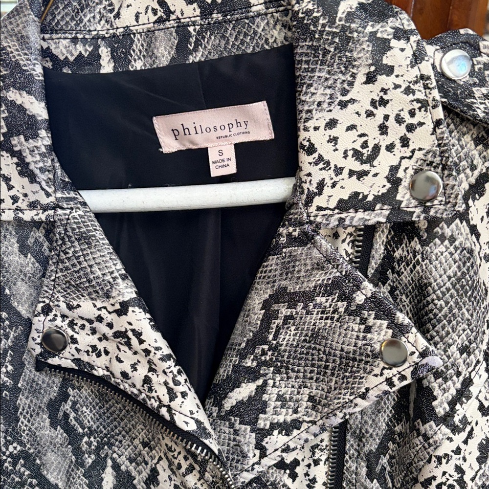 Philosophy Monochrome Snake Print Leather Jacket